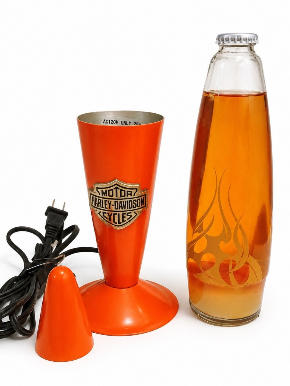 Vintage Harley-Davidson Orange Flame Lava Lamp Rare Motorcycle Collectible
